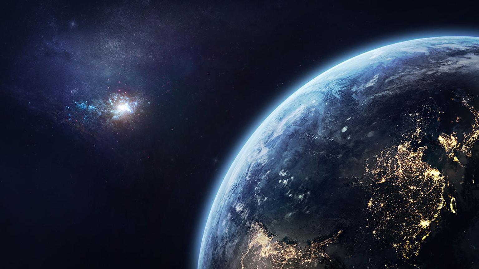 El universo: la Tierra y una galaxia