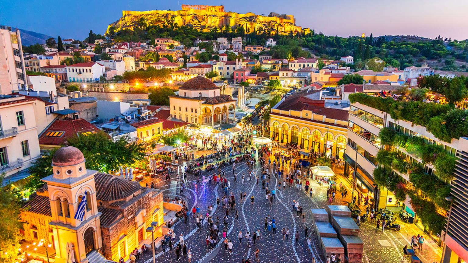 Calles de Monastiraki y la Acrópolis, Atenas, Grecia