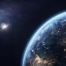 El universo: la Tierra y una galaxia