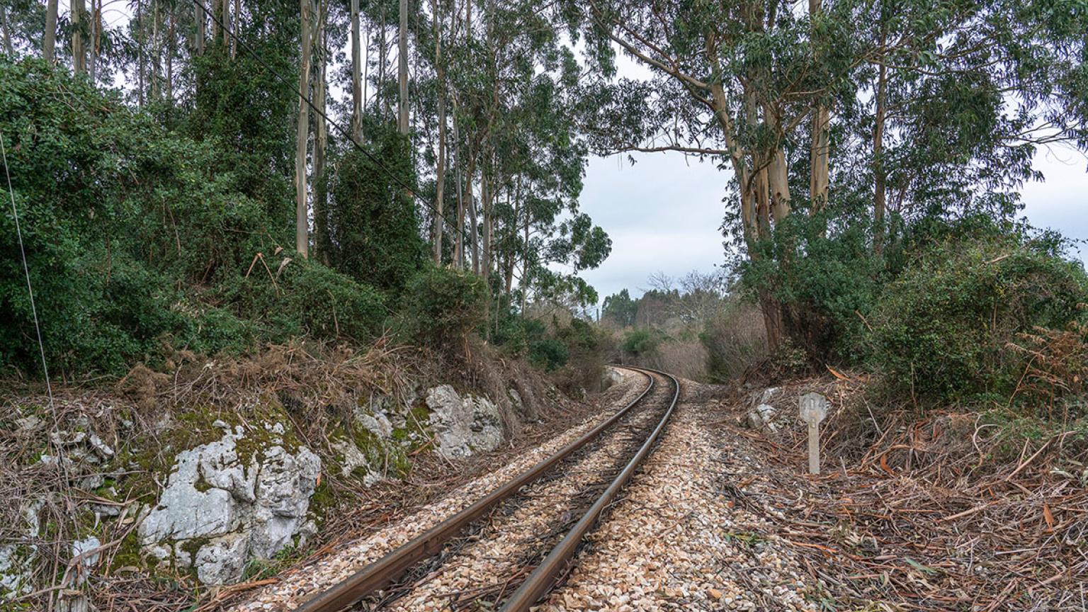 Vía de tren Feve en Asturias, España