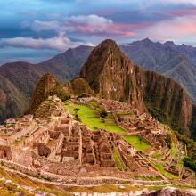 View of the lost inca city Machu Picchu