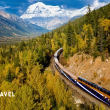 Turismo sostenible: el tren Rocky Mountaineer atravesando el Parque Nacional Banff, Canadá