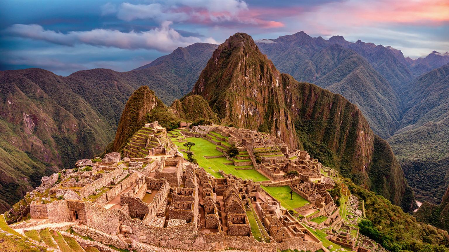 View of the lost inca city Machu Picchu