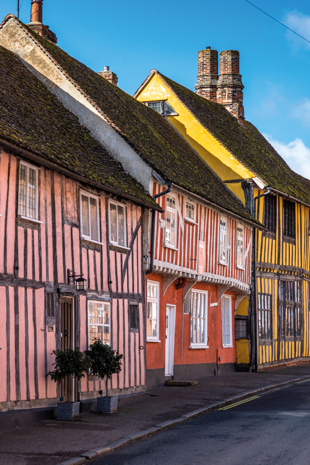 Casas con entramado de madera del pueblo de Lavenham, Suffolk.