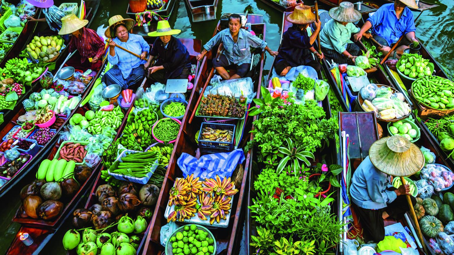 Mercado flotante de Tha Kha, Bangkok.