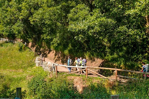 Peregrinos en las proximidades del Regueiro del Robleu, en el Camino Primitivo