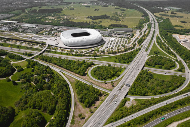 Vista aérea del estadio Allianz Arena de Múnich.