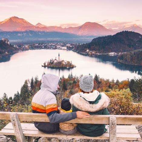 Vistas del lago Bled en familia, Eslovenia