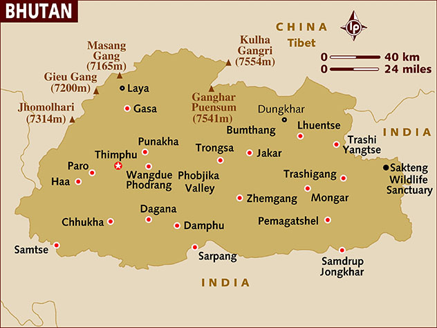 Consejos para viajar a Bután: mapa de Bután