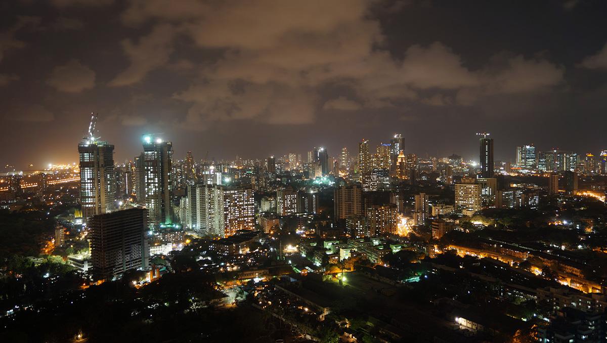 Panorámica nocturna de Bombay, India