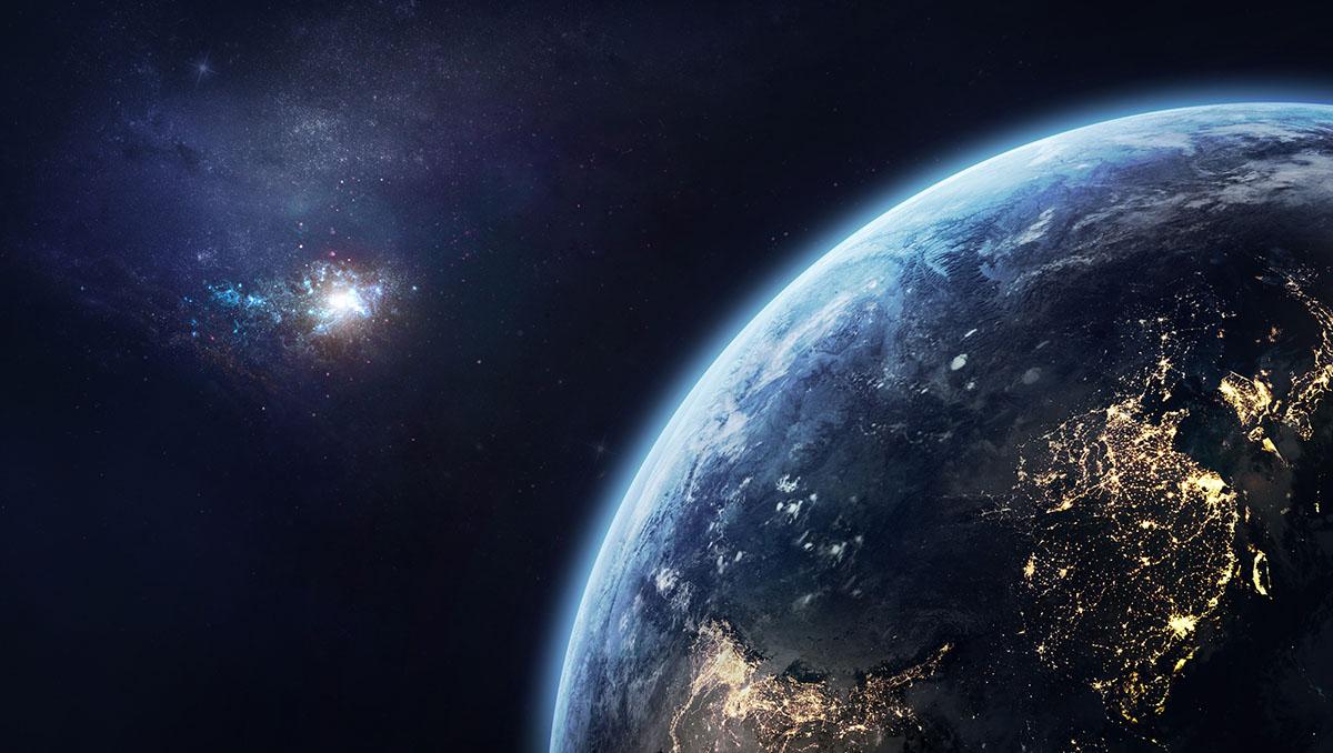 El universo: la Tierra y una galaxia