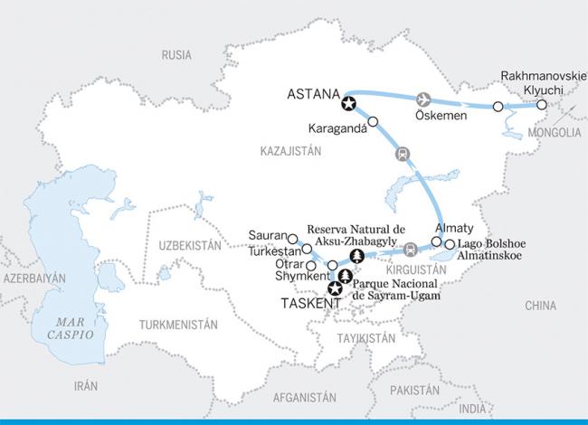 Itinerario Kazajistán de sur a norte