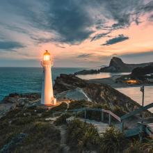Vista del faro de Castlepoint.